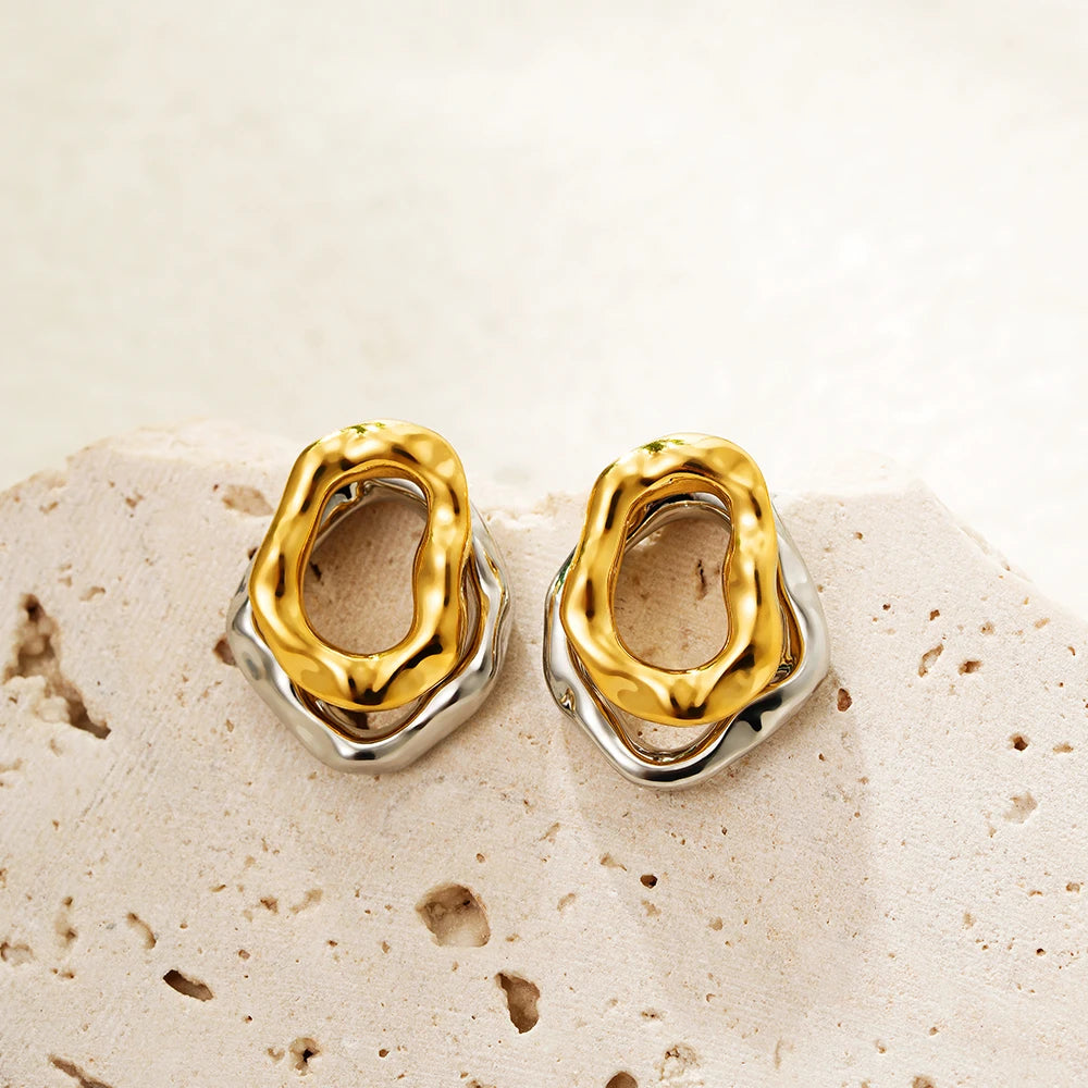 Two-wear Irregular Gold Sliver Circles Earring