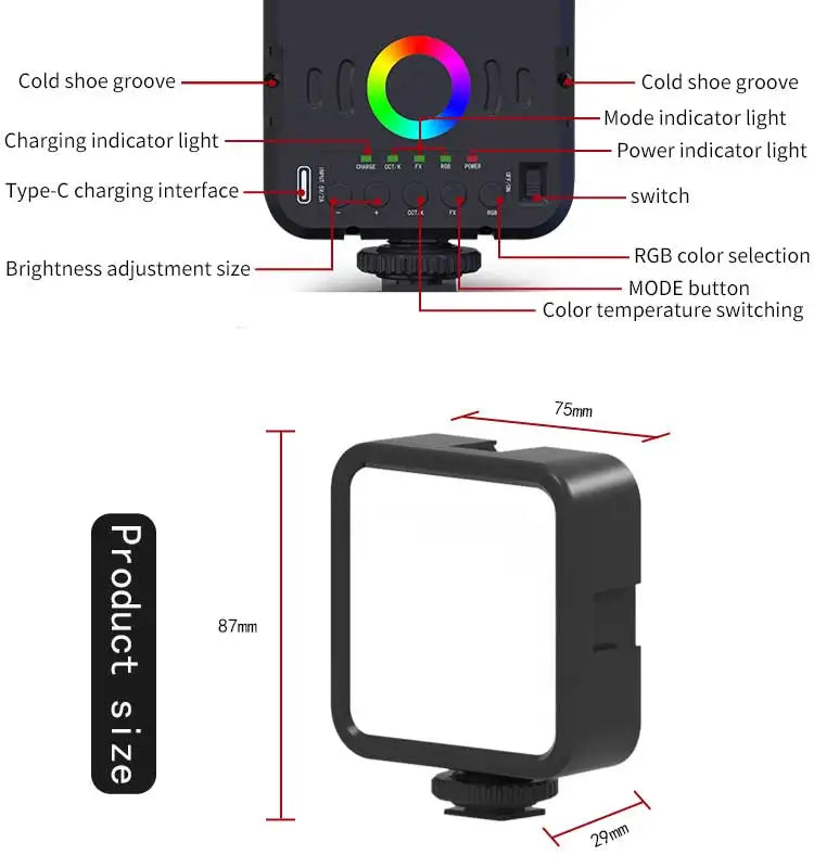 Mini LED RGB de arranque rápido para fotografía en vivo