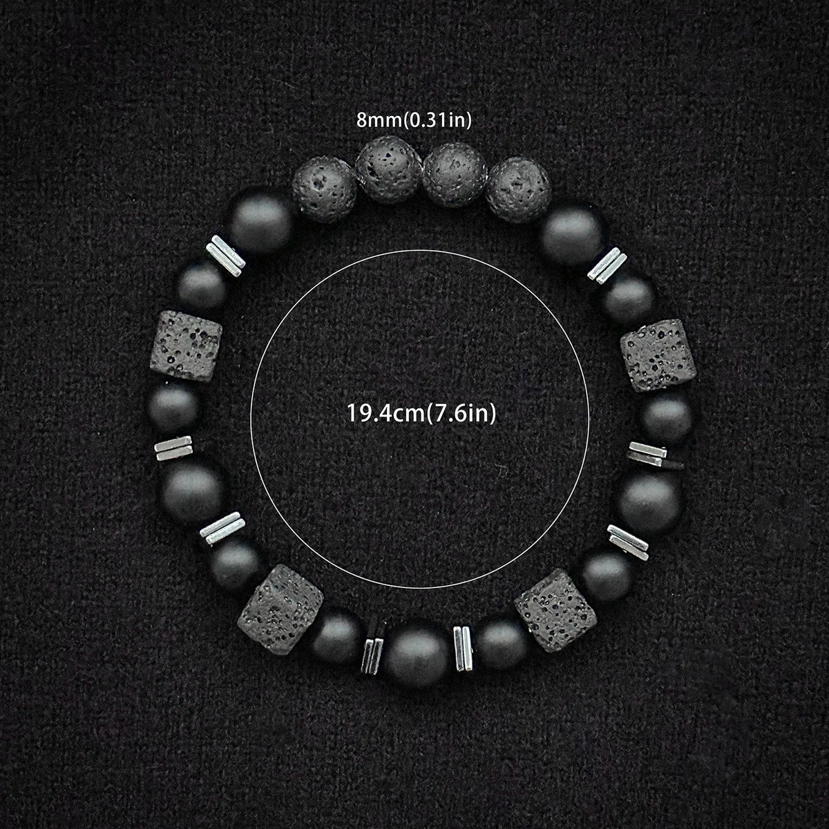 Natural Matte Black Onyx with Cube Lava Bracelet