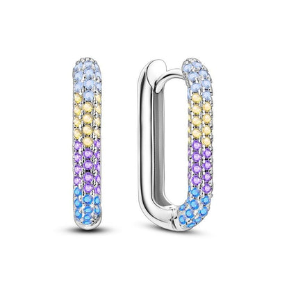 2023 Women Hoop Earrings 925 Silver Sparkling Pave Shape - BestShop