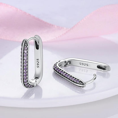 2023 Women Hoop Earrings 925 Silver Sparkling Pave Shape - BestShop