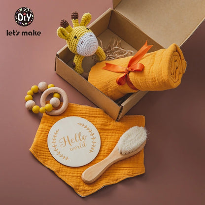 Baby Bath Towel Cotton Blanket Brush Gift Set