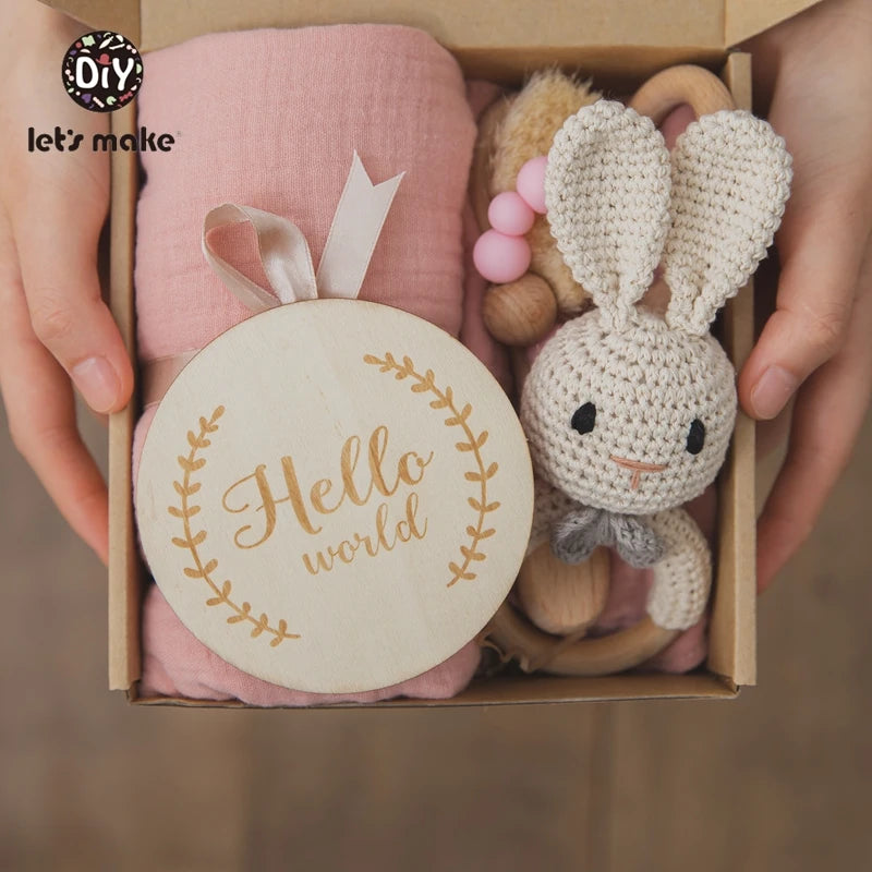 Baby Bath Towel Cotton Blanket Brush Gift Set
