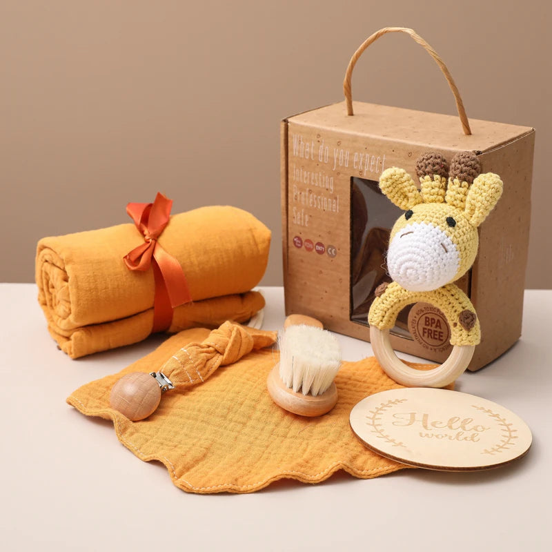 Baby Bath Towel Cotton Blanket Brush Gift Set