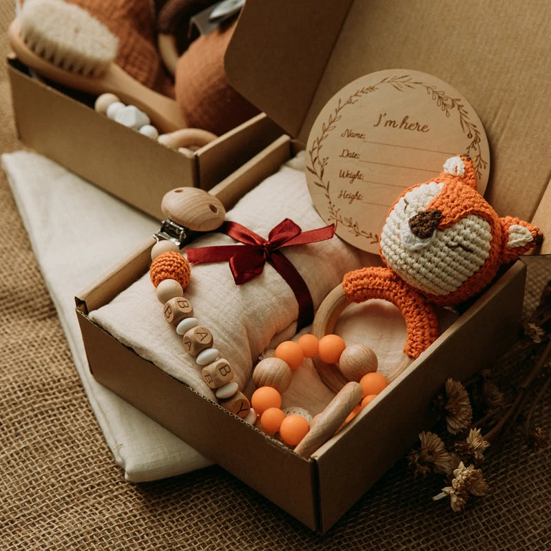 Baby Bath Towel Cotton Blanket Brush Gift Set