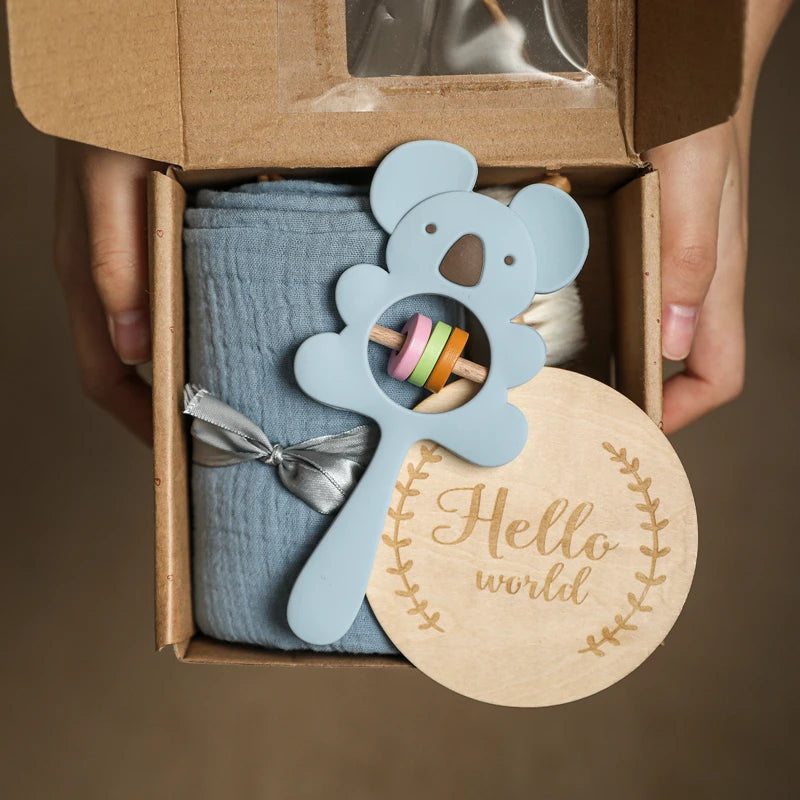 Baby Bath Towel Cotton Blanket Brush Gift Set