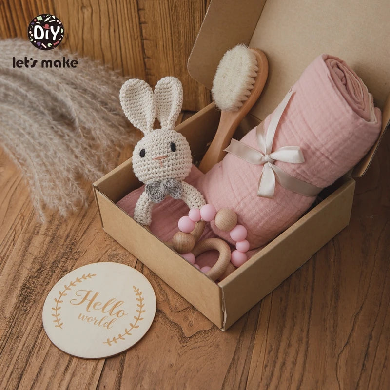 Baby Bath Towel Cotton Blanket Brush Gift Set