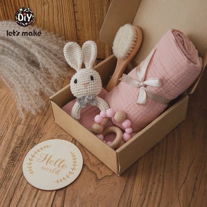 Baby Bath Towel Cotton Blanket Brush Gift Set
