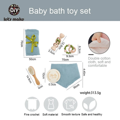 Baby Bath Towel Cotton Blanket Brush Gift Set
