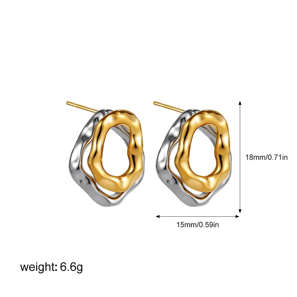 Two-wear Irregular Gold Sliver Circles Earring