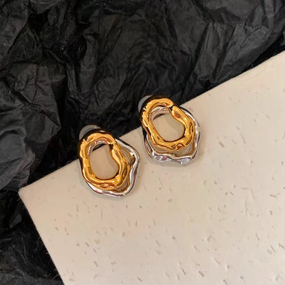 Two-wear Irregular Gold Sliver Circles Earring