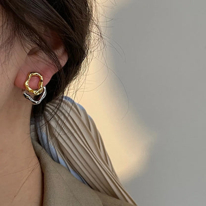 Two-wear Irregular Gold Sliver Circles Earring