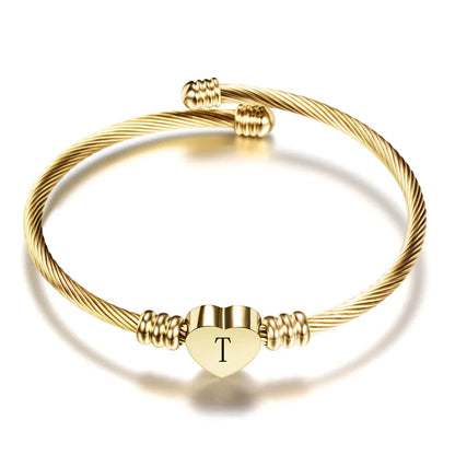 Bracelet manchette en acier inoxydable avec lettre initiale