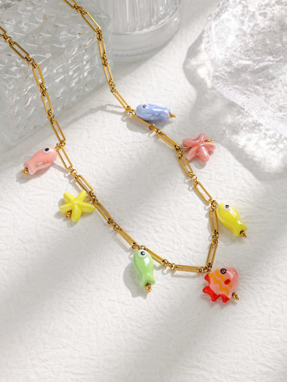 Ceramic Starfish Fish Necklace