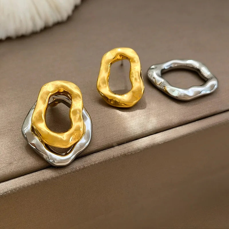 Two-wear Irregular Gold Sliver Circles Earring
