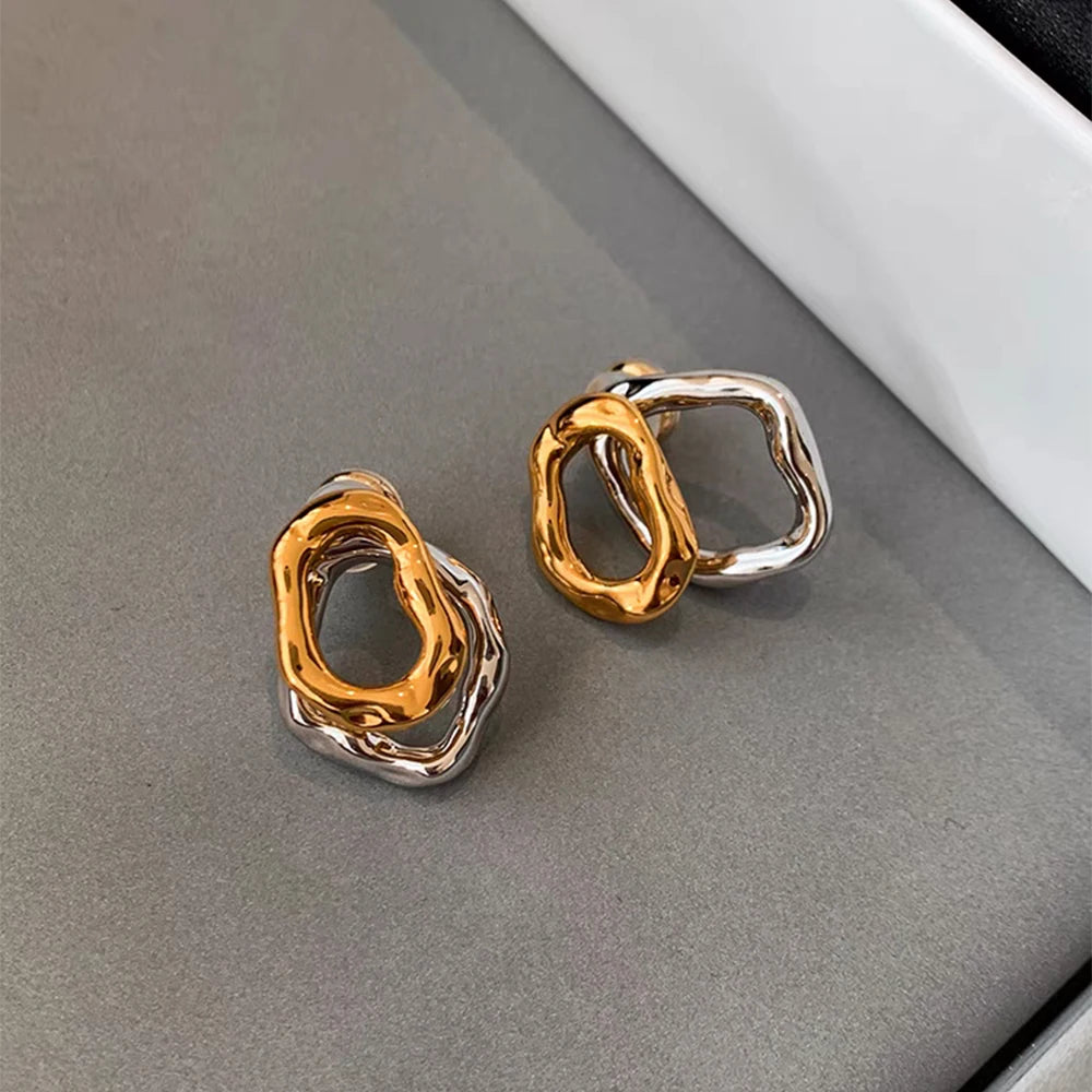 Two-wear Irregular Gold Sliver Circles Earring