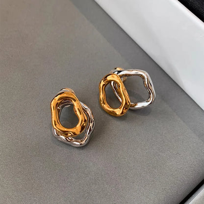 Two-wear Irregular Gold Sliver Circles Earring
