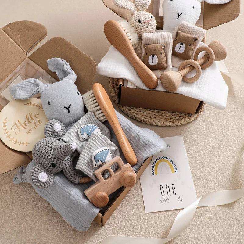 Baby Bath Towel Cotton Blanket Brush Gift Set