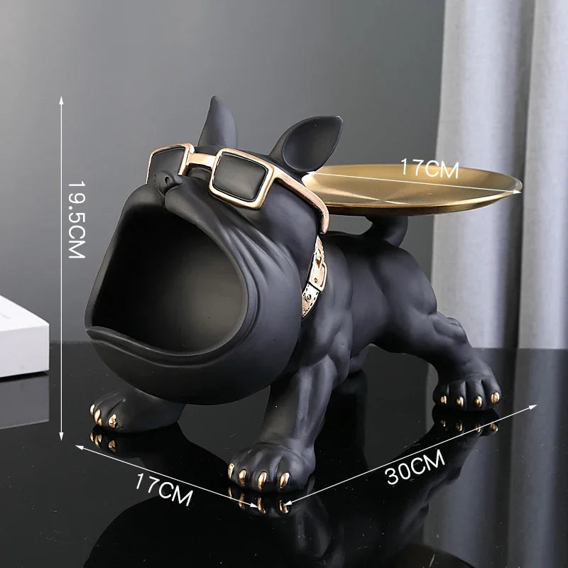 Figura de bulldog de 30 cm para decoración del hogar, estatua de perro, caja de almacenamiento, adorno de animal, escultura artística de resina, escultura de cachorro para el hogar 