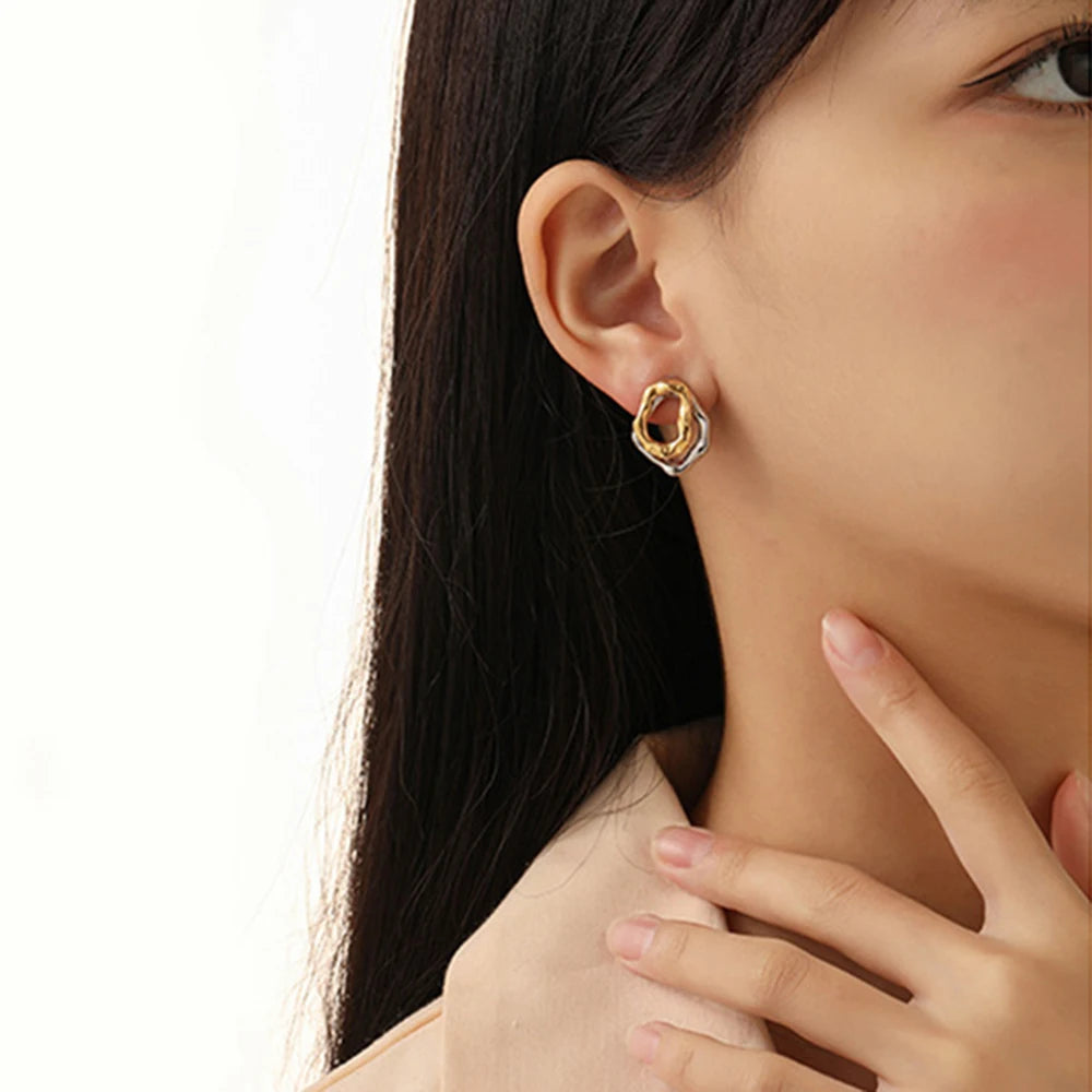 Two-wear Irregular Gold Sliver Circles Earring