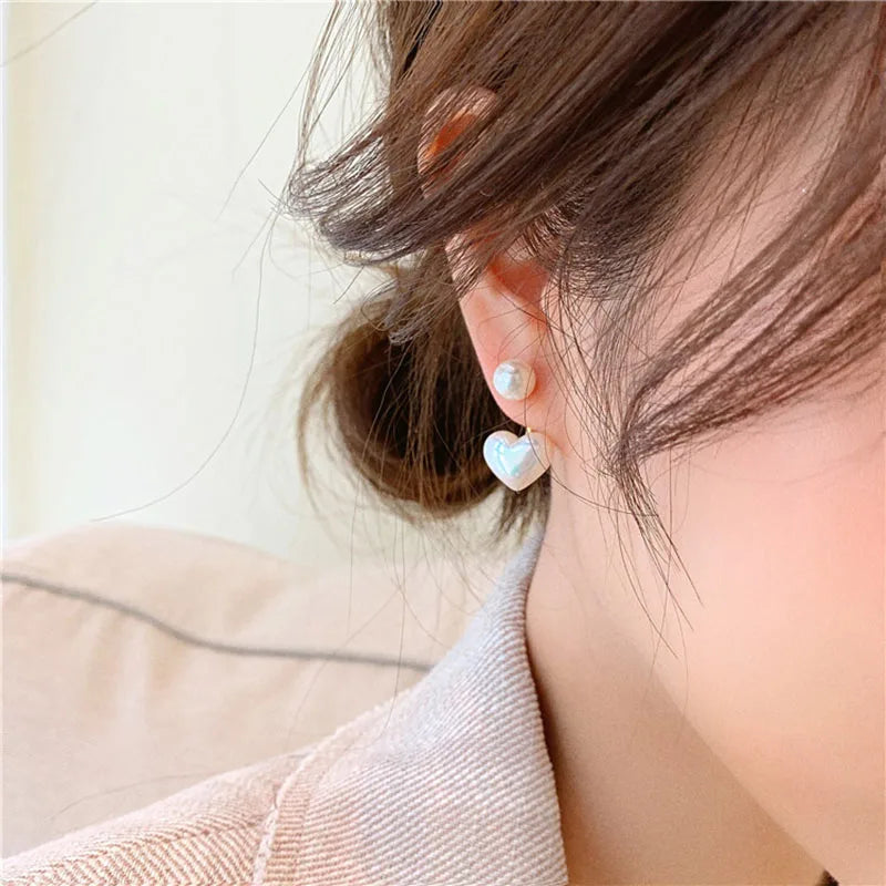 Pearl Heart &amp; Round Stud Earrings