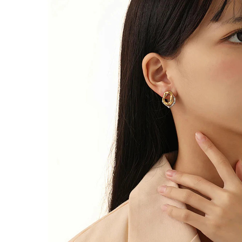 Two-wear Irregular Gold Sliver Circles Earring