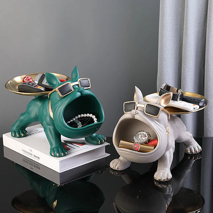 Figura de bulldog de 30 cm para decoración del hogar, estatua de perro, caja de almacenamiento, adorno de animal, escultura artística de resina, escultura de cachorro para el hogar 