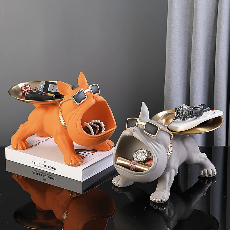 Figura de bulldog de 30 cm para decoración del hogar, estatua de perro, caja de almacenamiento, adorno de animal, escultura artística de resina, escultura de cachorro para el hogar 