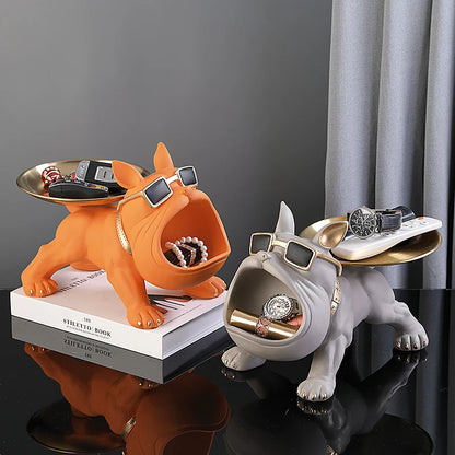 Figura de bulldog de 30 cm para decoración del hogar, estatua de perro, caja de almacenamiento, adorno de animal, escultura artística de resina, escultura de cachorro para el hogar 