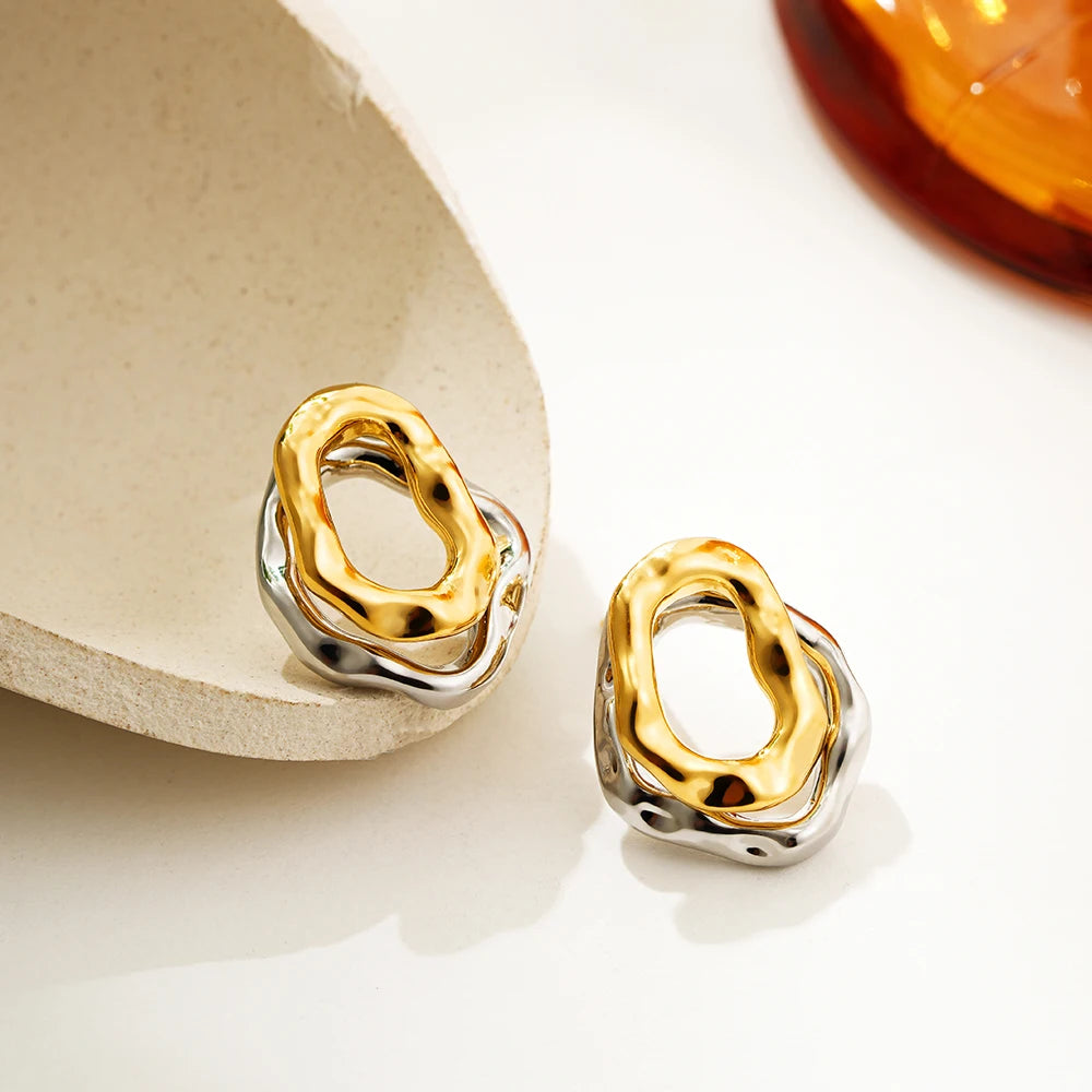 Two-wear Irregular Gold Sliver Circles Earring