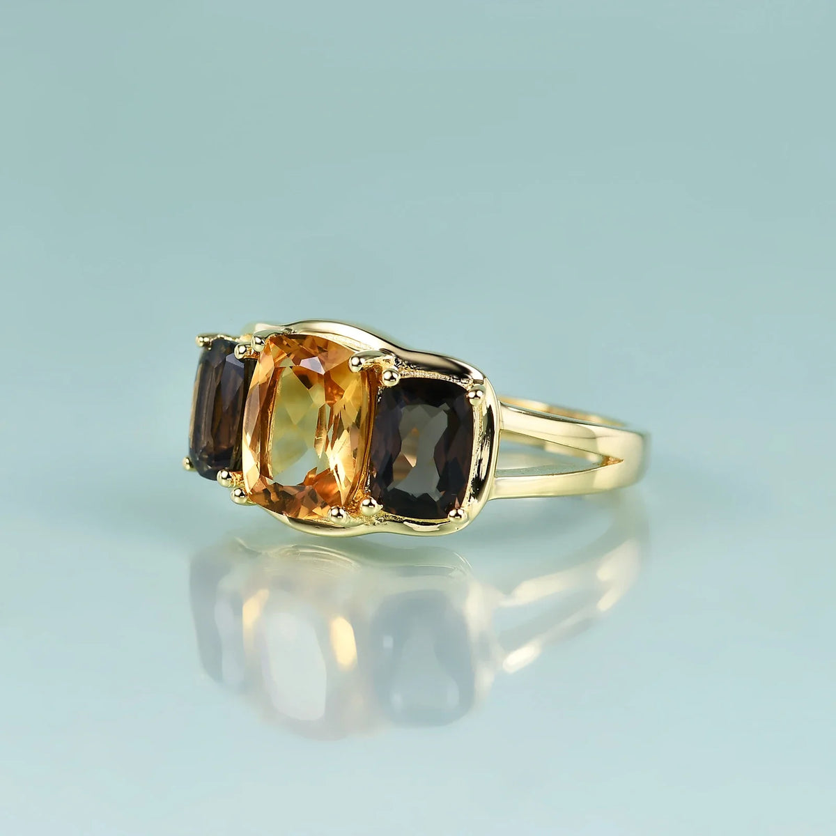 Bague en quartz fumé et citrine