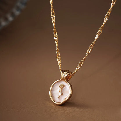 French Retro Gold Color Rose Necklace