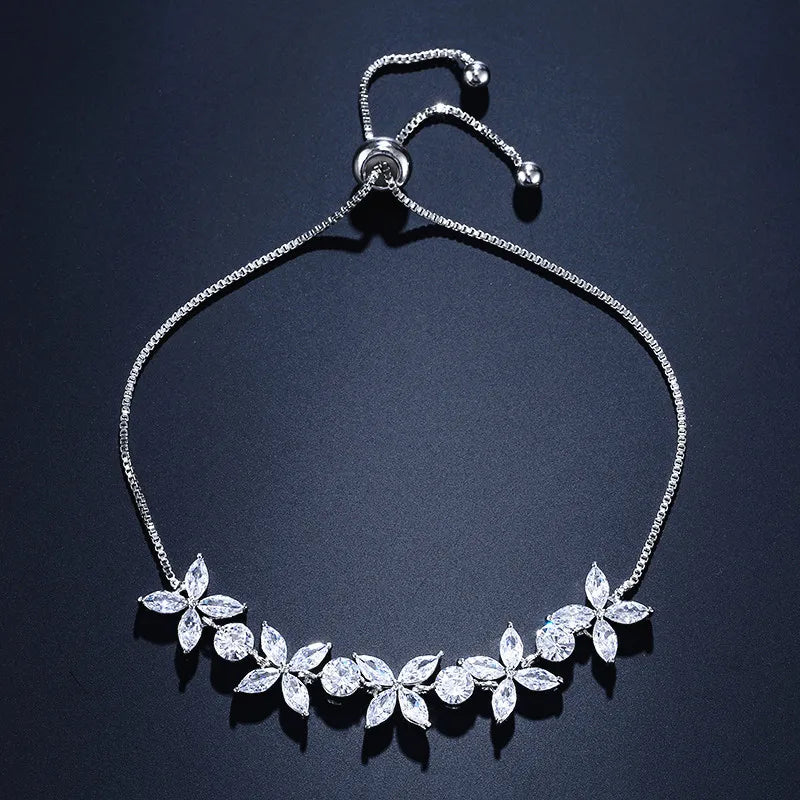 Classic Shiny Clear Zircon Flowers Adjustable Bracelets