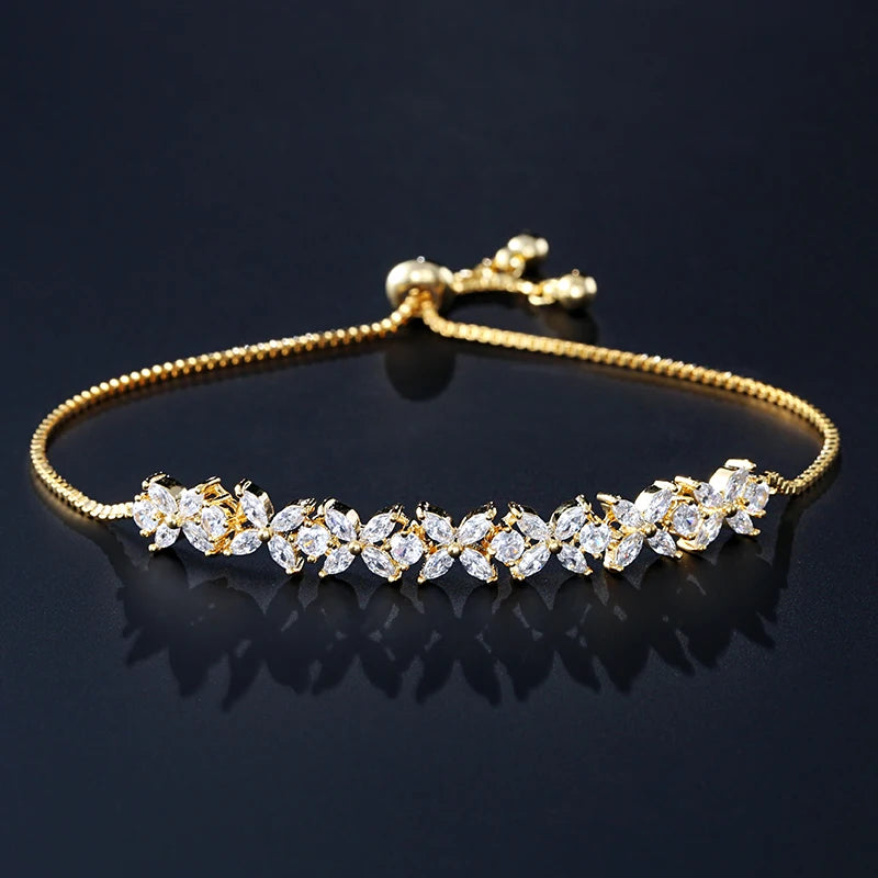 Classic Shiny Clear Zircon Flowers Adjustable Bracelets