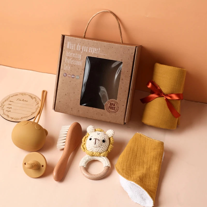 Baby Bath Towel Cotton Blanket Brush Gift Set