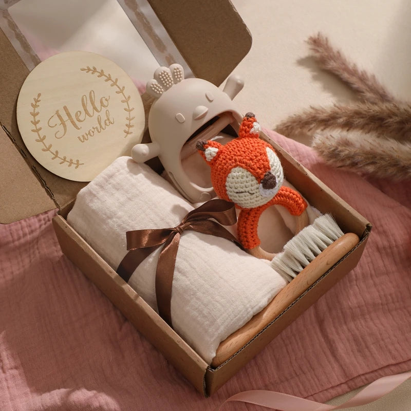 Baby Bath Towel Cotton Blanket Brush Gift Set