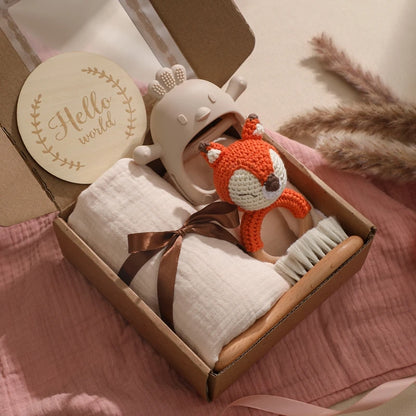 Baby Bath Towel Cotton Blanket Brush Gift Set