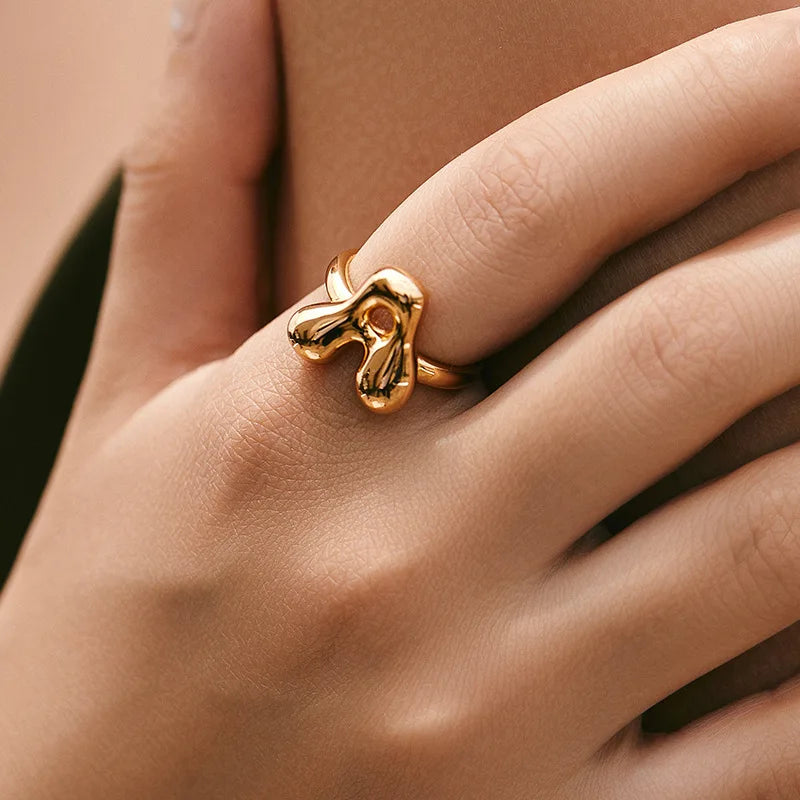 Gold Color Cute Bubble Letters Rings