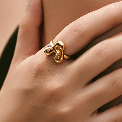 Gold Color Cute Bubble Letters Rings