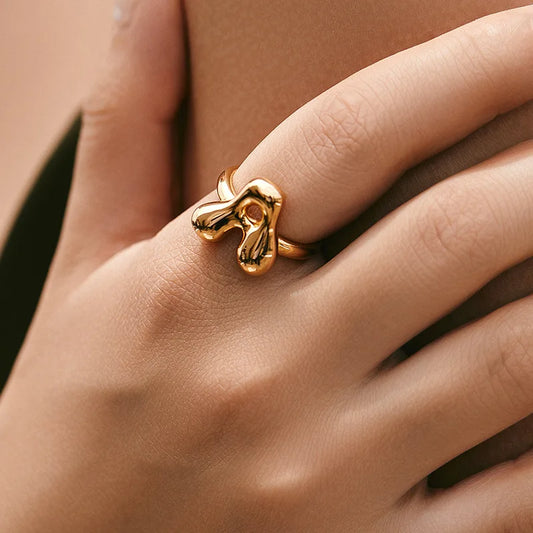 Gold Color Cute Bubble Letters Rings