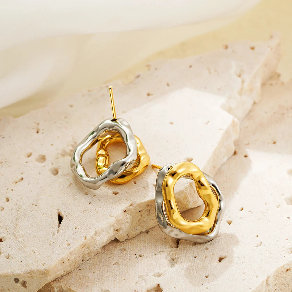 Two-wear Irregular Gold Sliver Circles Earring