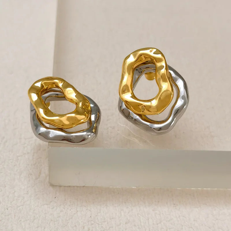 Two-wear Irregular Gold Sliver Circles Earring