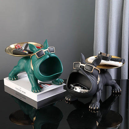 Figura de bulldog de 30 cm para decoración del hogar, estatua de perro, caja de almacenamiento, adorno de animal, escultura artística de resina, escultura de cachorro para el hogar 