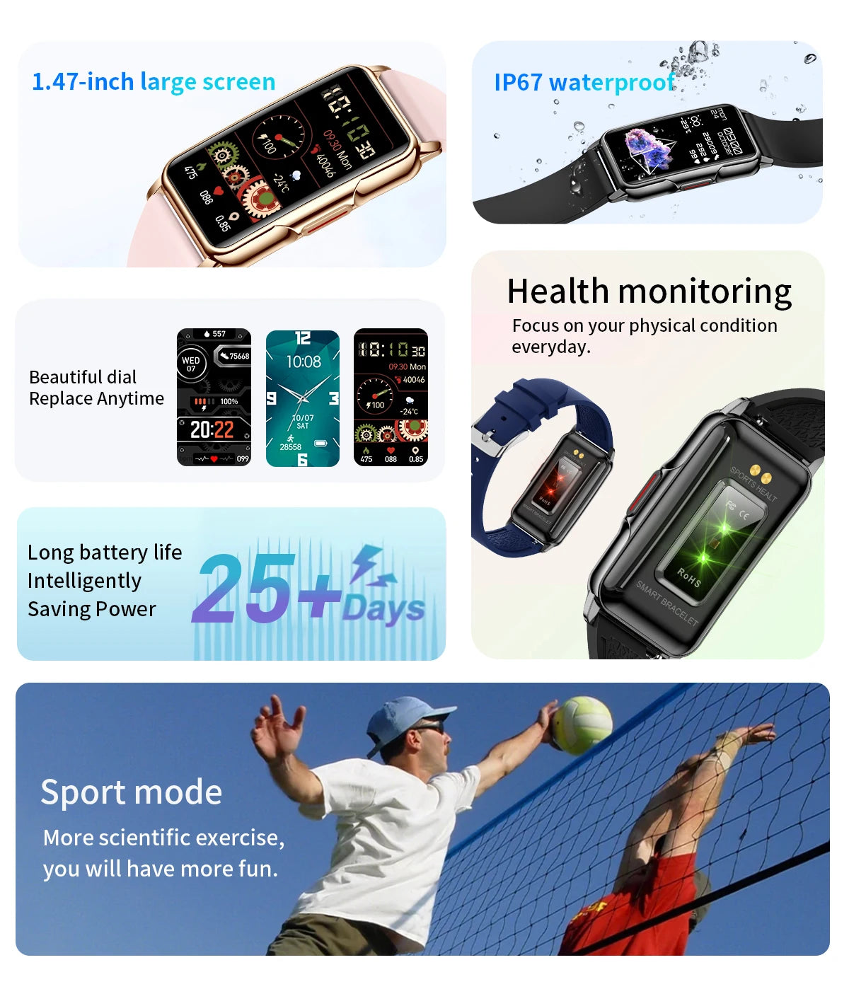 Bracelet intelligent LIGE pour Android et iOS 