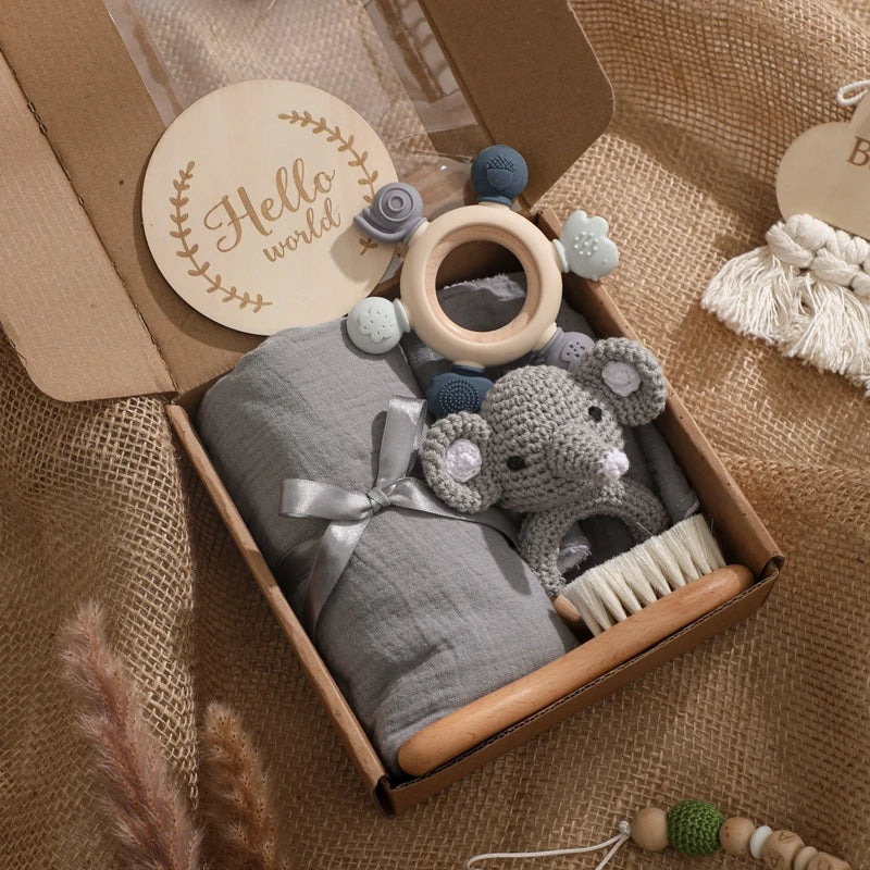 Baby Bath Towel Cotton Blanket Brush Gift Set