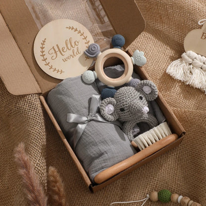Baby Bath Towel Cotton Blanket Brush Gift Set