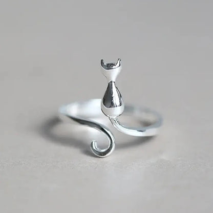 Huitan Silver Color Cat Ring