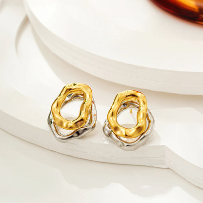 Two-wear Irregular Gold Sliver Circles Earring