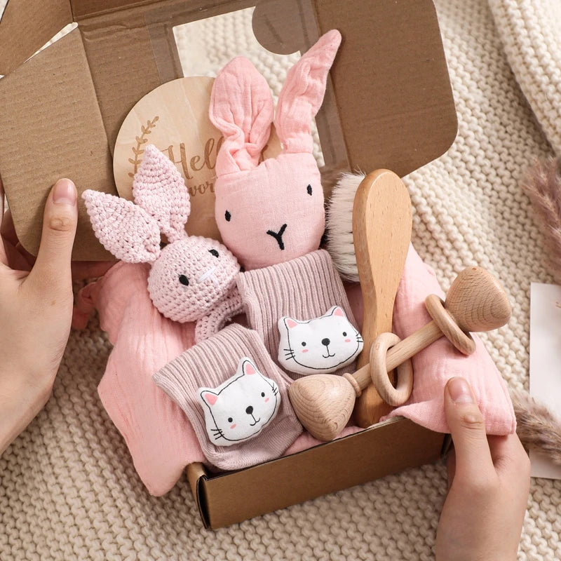 Baby Bath Towel Cotton Blanket Brush Gift Set
