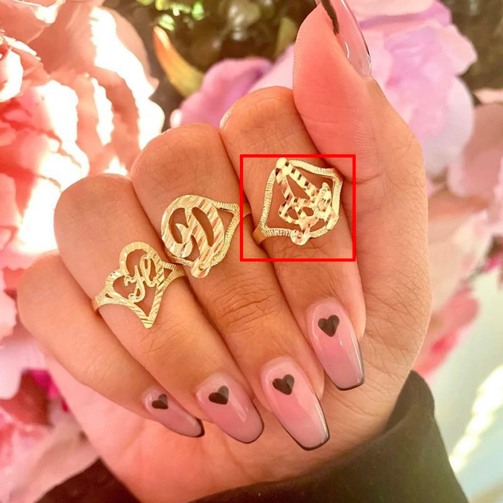 Personalized A-Z Letter Heart Ring